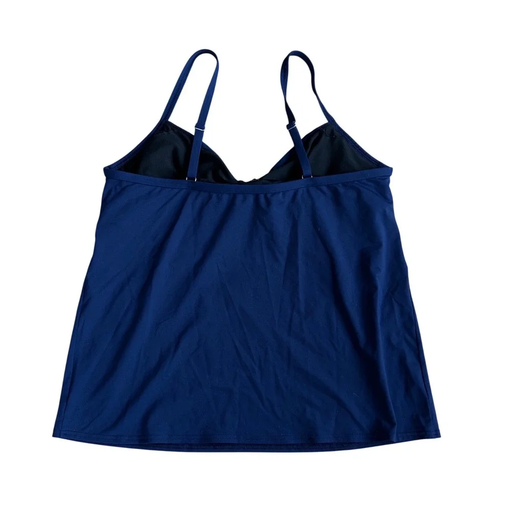 Lands End Navy Blue Ruched Tankini Top Swimwear‎ Size 18 Resort Wear underwire